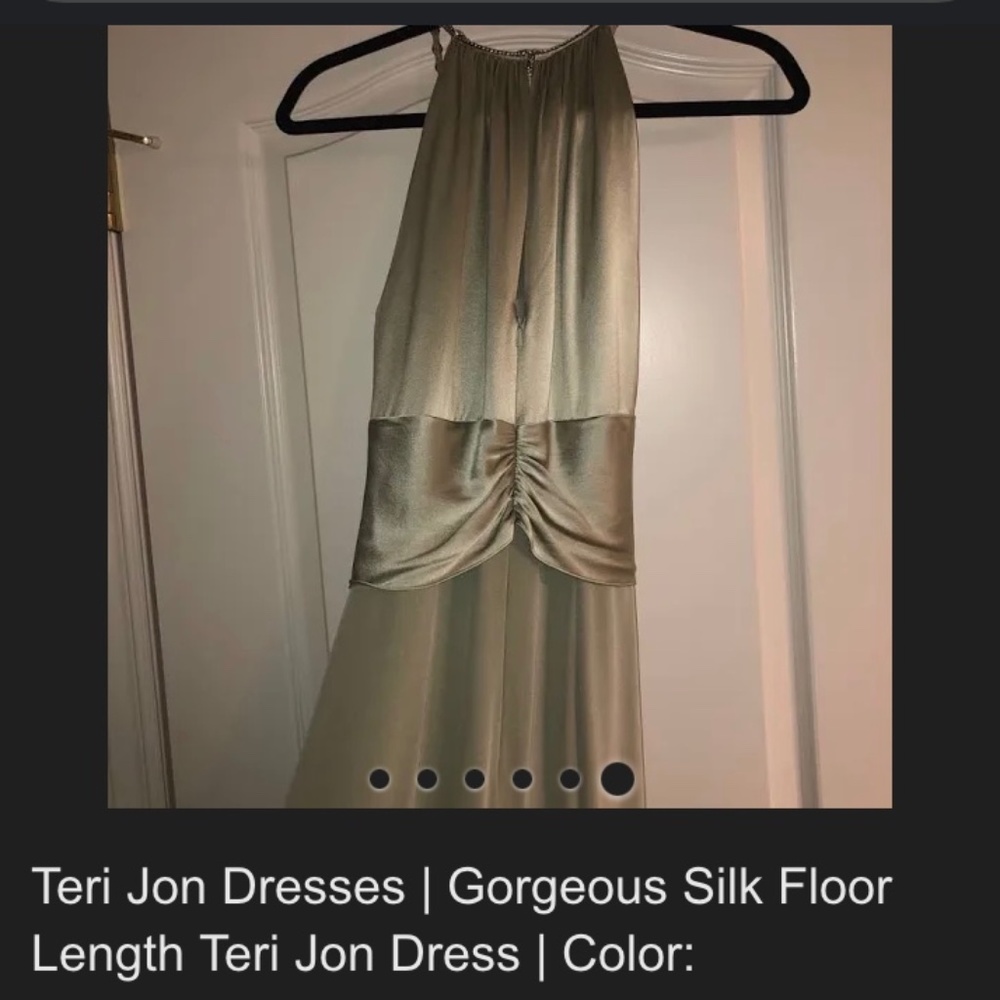 Terri Jon Silk Floor Length Gown in Olive